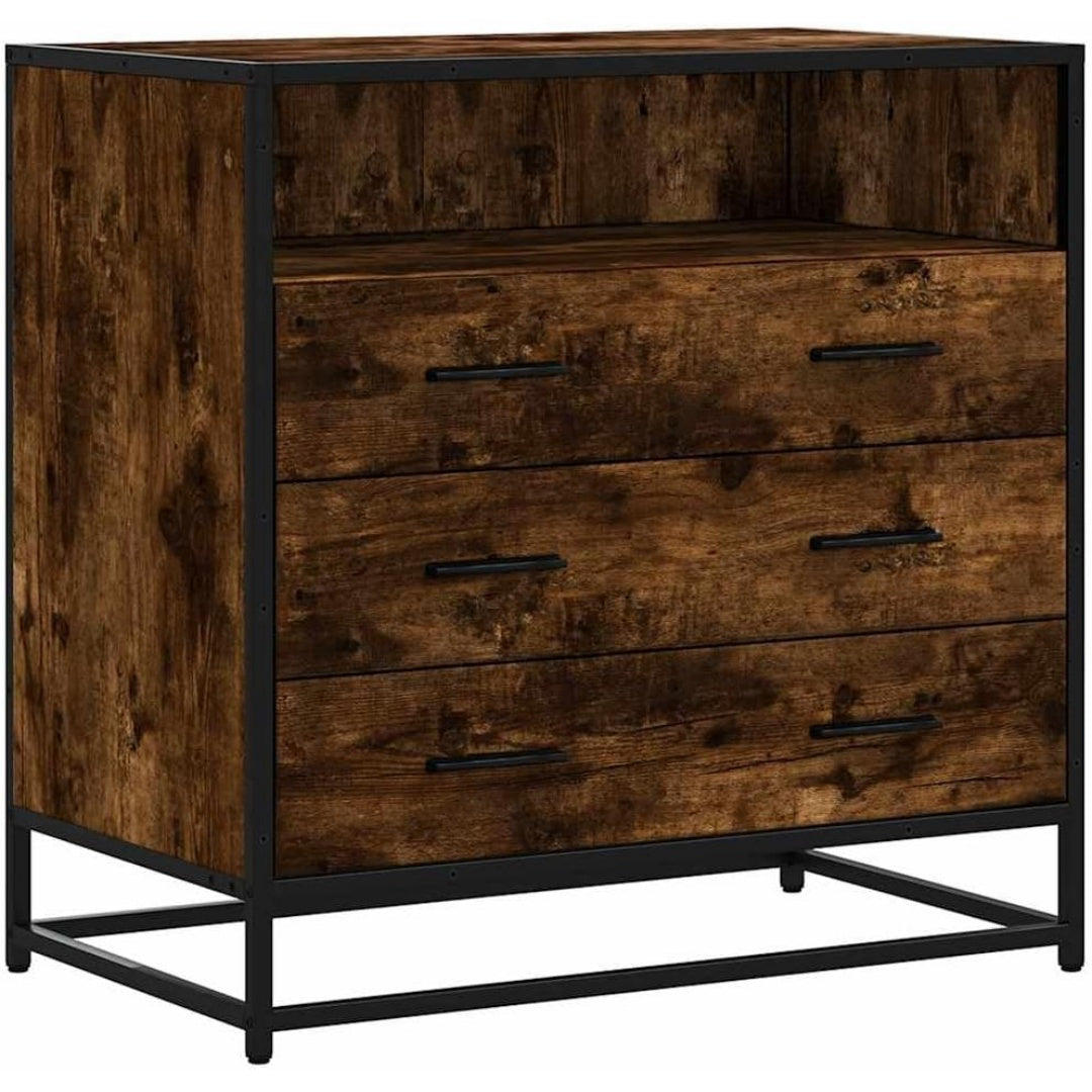 Das Sideboard misst 70 x 41 x 70 cm in Naturbraun und Schwarz