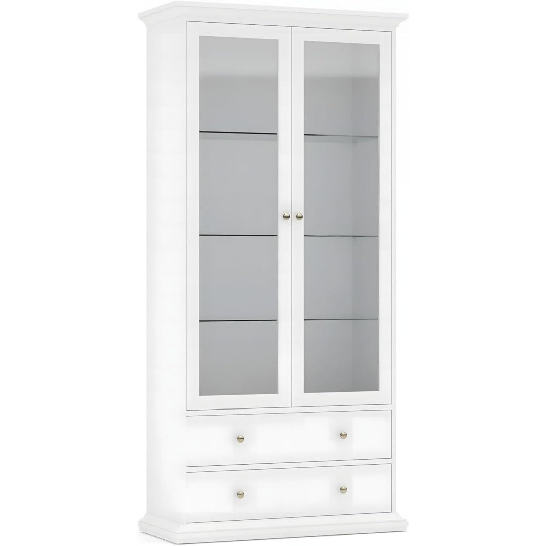 2 Schubladen und Glastueren an der Vitrine