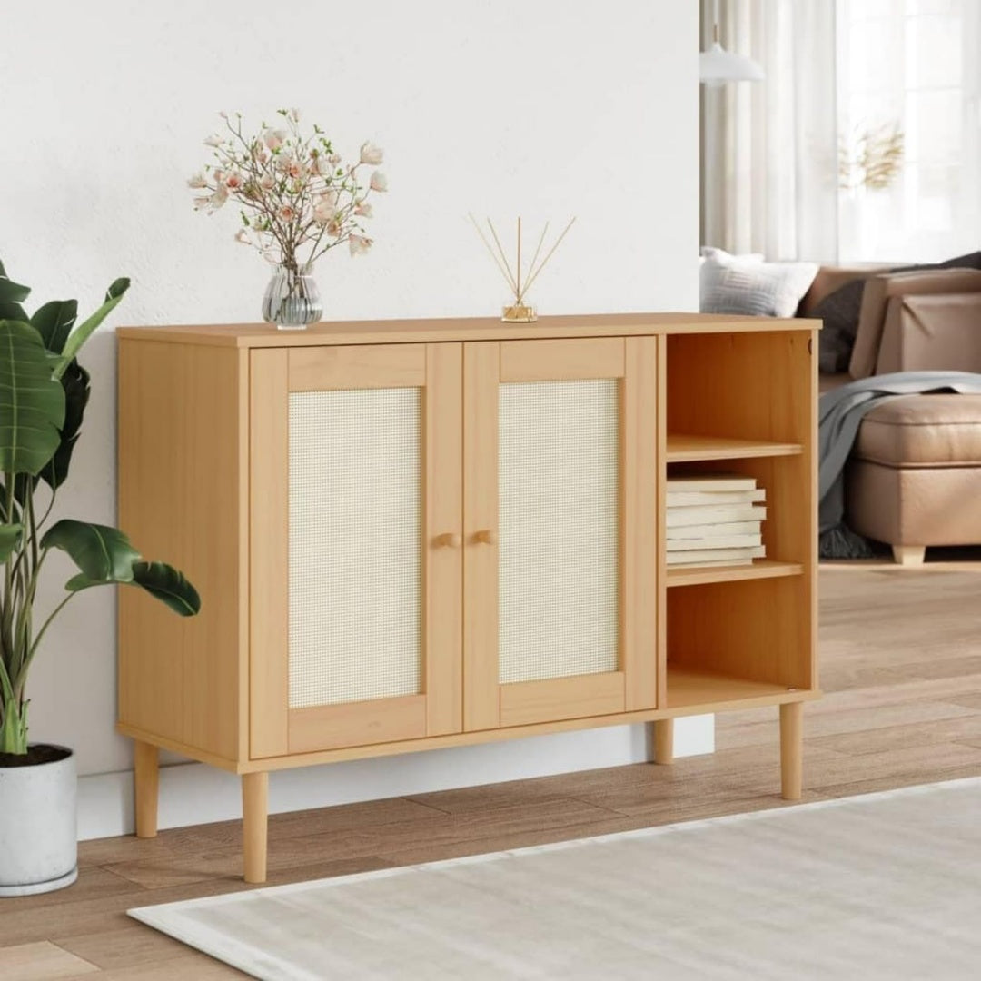 Sideboard aus Rattan und Kiefernholz in Naturbraun