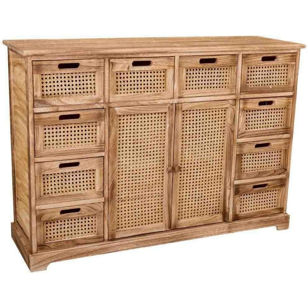 Flechtoptik praegt das Sideboard aus Holzwerkstoff