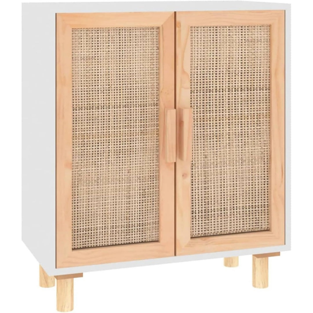 Flechtoptik und Holzbeine an dem Sideboard