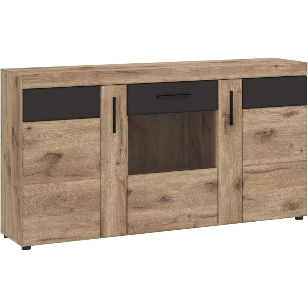 Beschichtete Flaechen praegen das Sideboard aus Glas