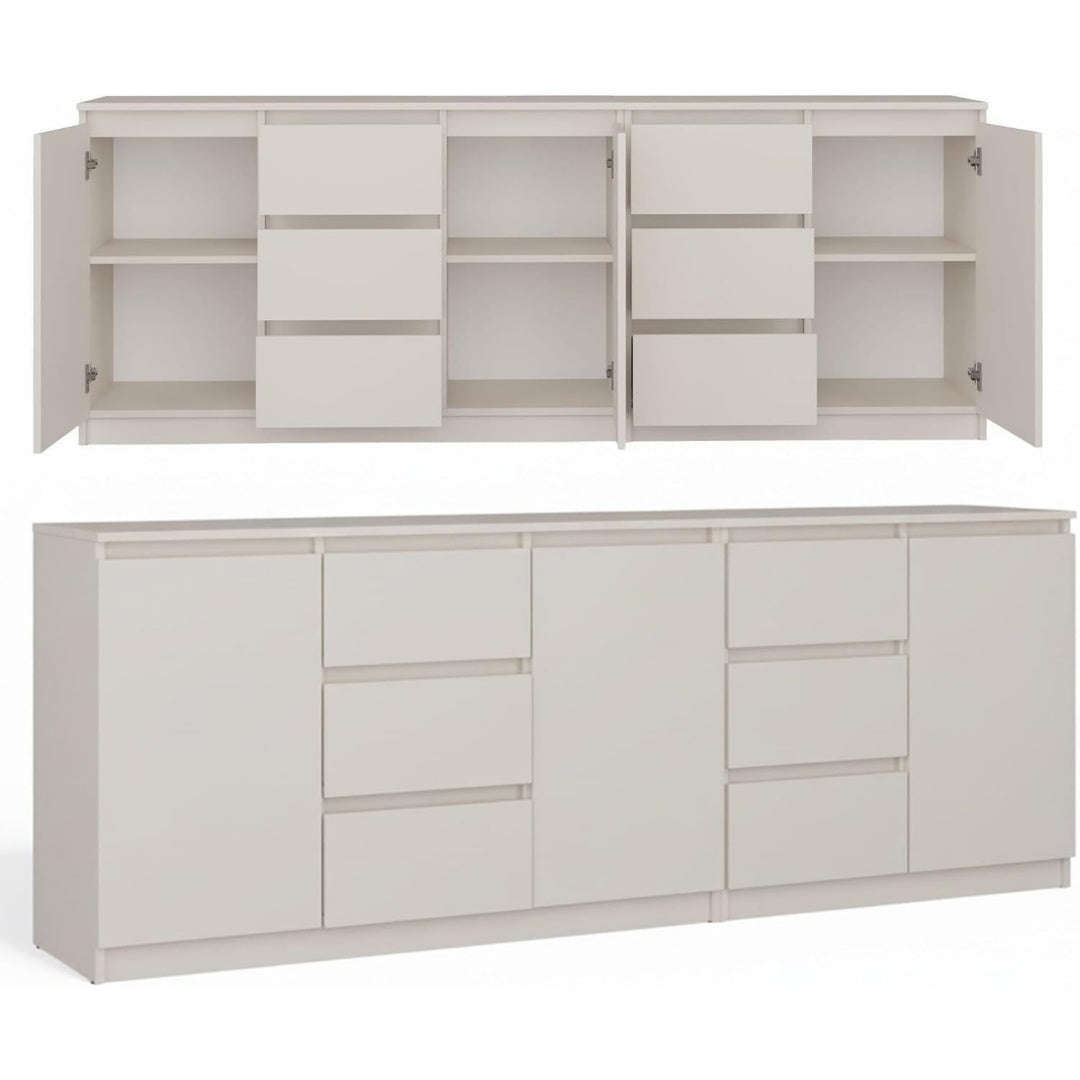 6 Schubladen und grifflose Fronten an dem Sideboard