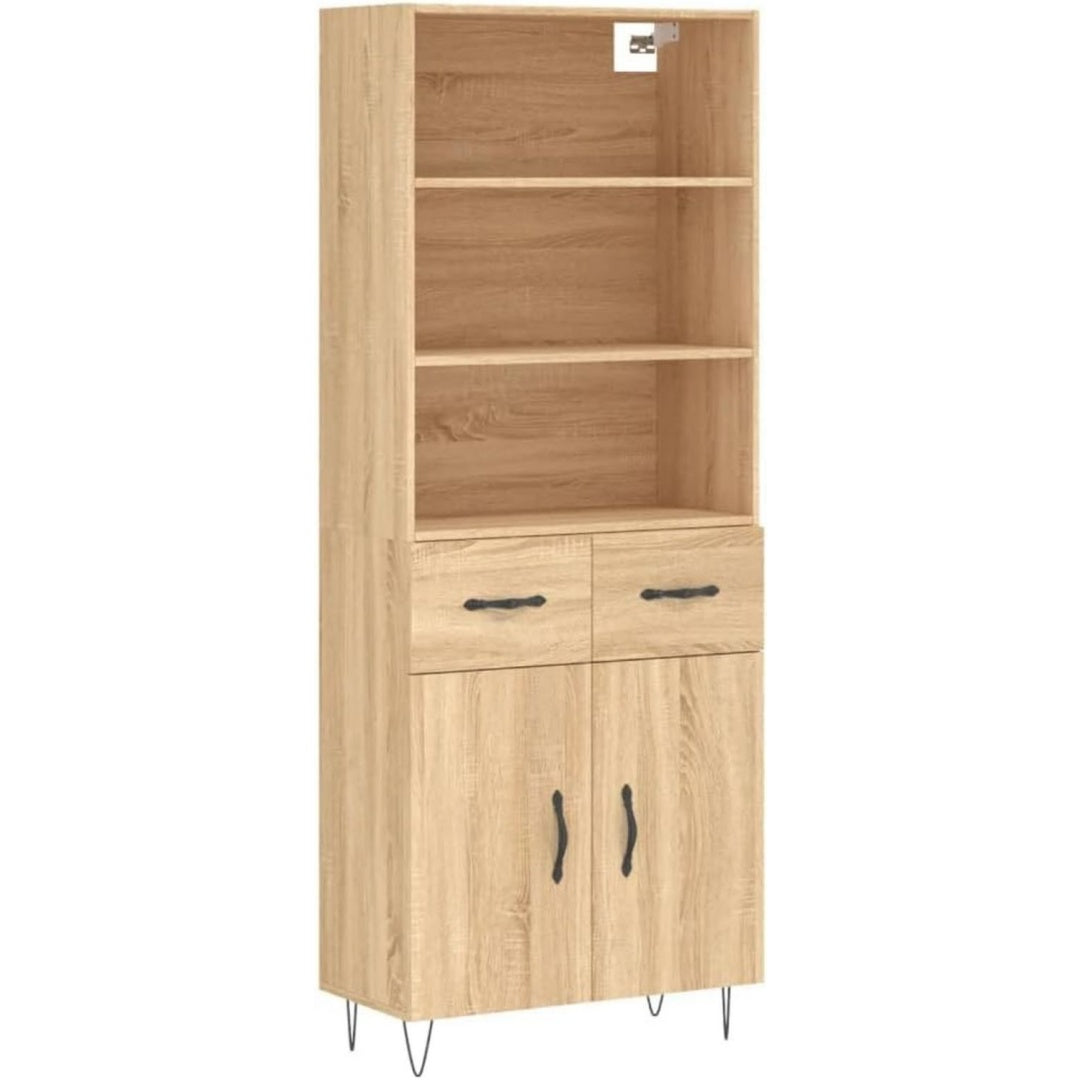 Die Gestaltung von dem Hochschrank wird durch Samt und Holzwerkstoff gepraegt