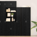 Hochschrank mit den Massen 30 x 42.5 x 185 cm in Schwarz und Eichenbraun