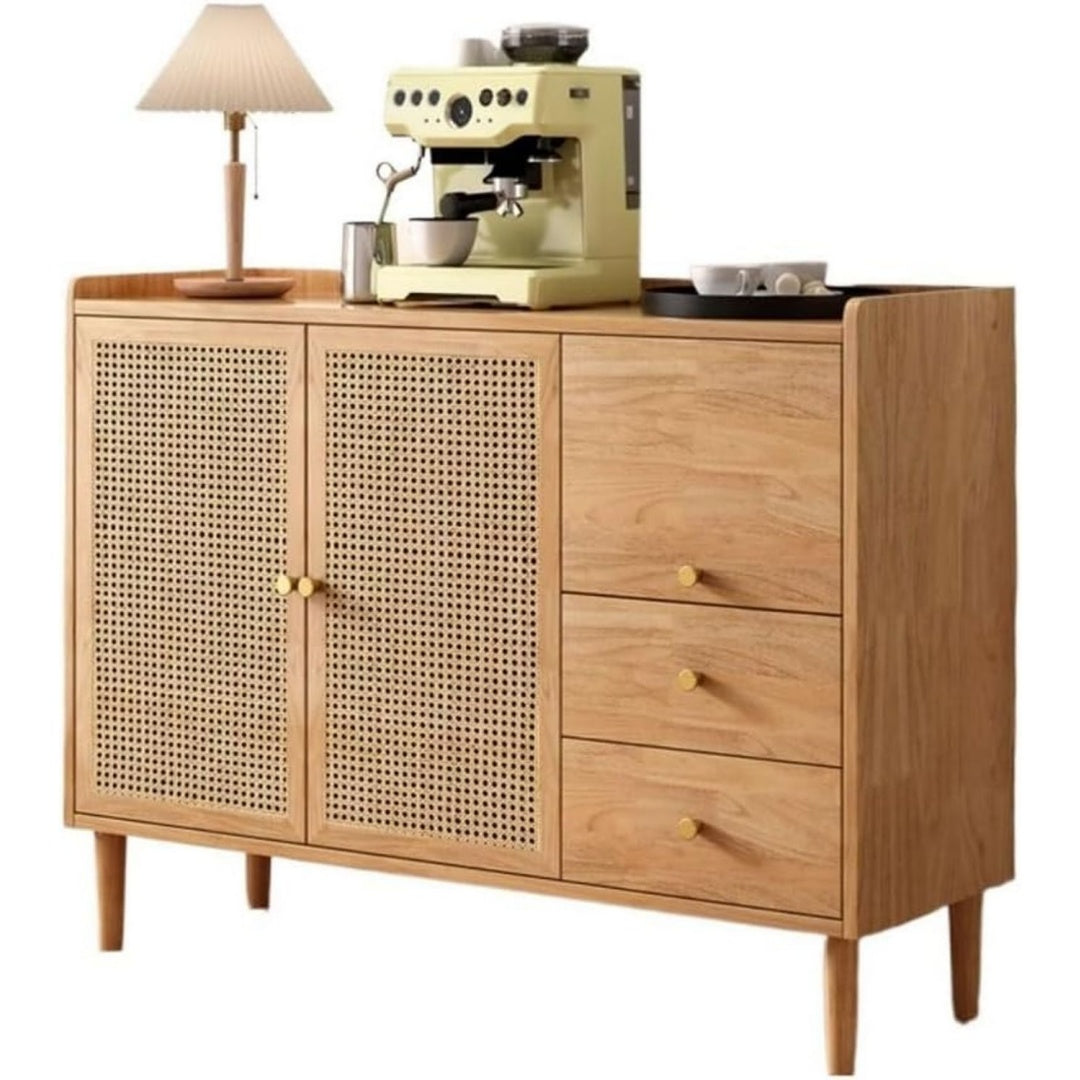 Sideboard mit Schiebetueren, geschlossenem Stauraum und Flechtoptik
